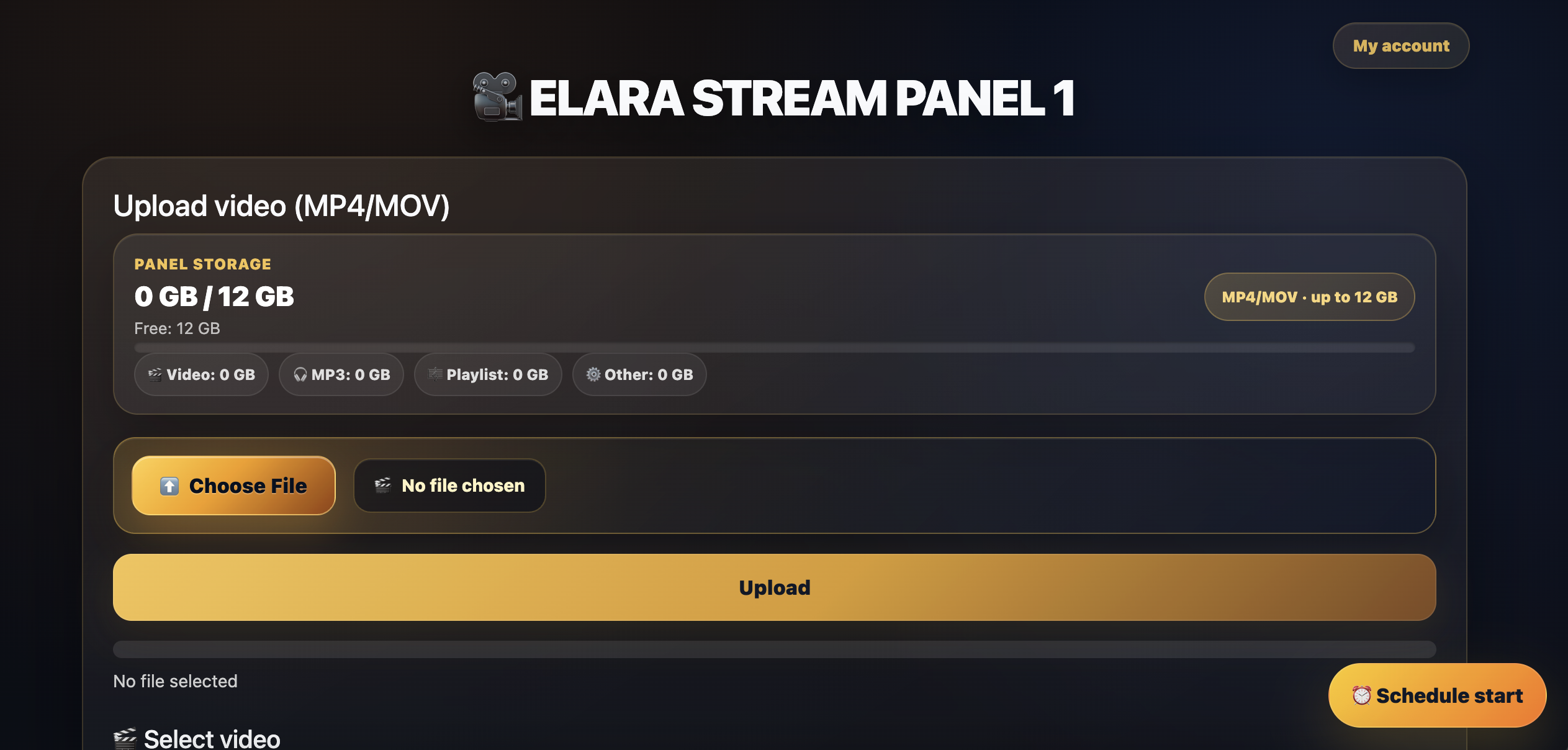 ELARA STREAM web panel dashboard