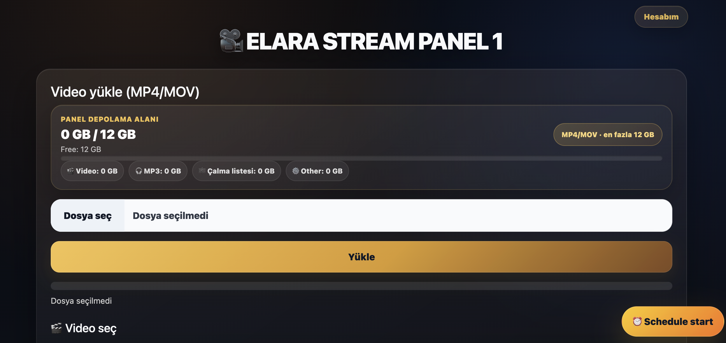 ELARA STREAM web panel dashboard
